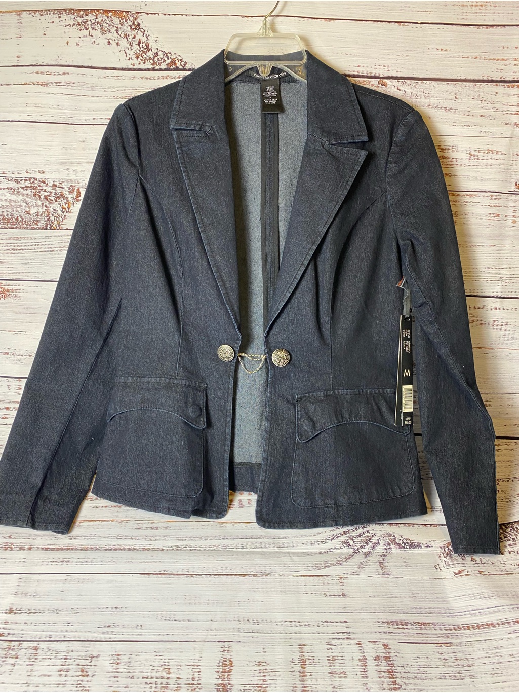 Nwt Pierre Cardin Women's Black Denim Blazer Jacket